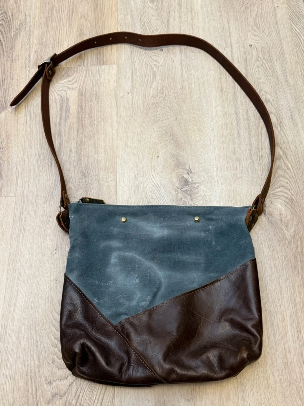 In Blue Leather Satchel